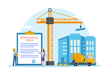 Building industry license document with construction site background