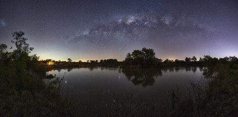 fishermen cooking on a night with the milky way in the Province of Entre Rios, Argentina