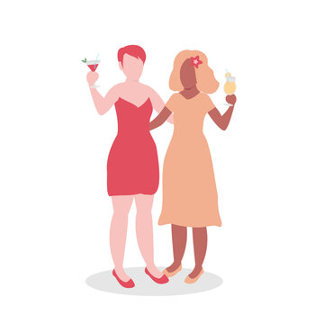 Girls holding wine glasses alcohol, Girl hen party design vector flat isolated illustration