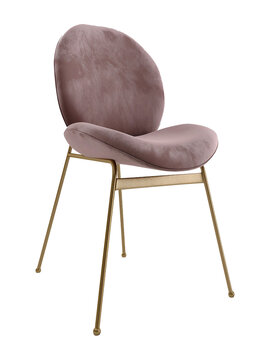 Pink suede and golden dining chair mockup. Perspective. Transparent. Png