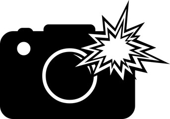 vector illustration of camera photo icon with flash, drawn in black and white