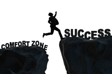 Businessman jumping over cliff in the concept