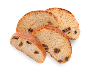 Sweet hard chuck crackers with raisins on white background, top view