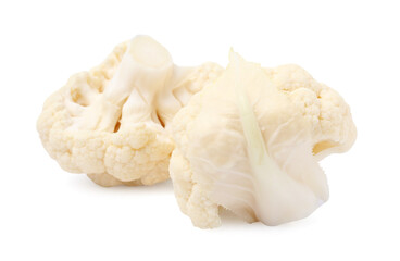 Cut fresh raw cauliflowers on white background