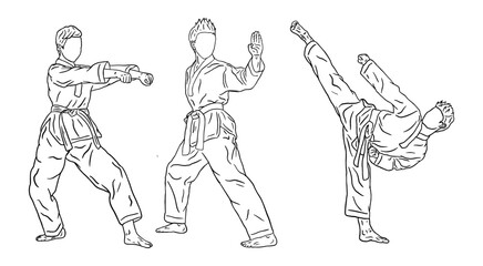 set of illustration logo taekwondo fighter vector