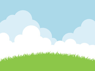 草むらと雲の背景素材 © syoko