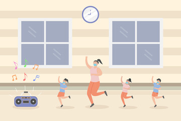Children dancing with their teacher