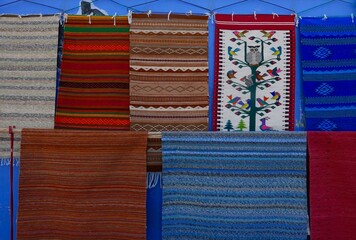 Woven rugs for sale in Oaxaca, Mexico.