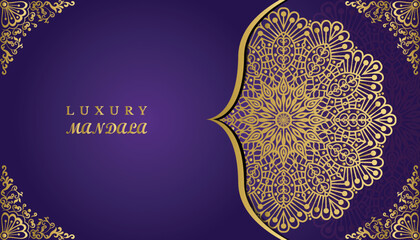 Golden magnificent ornamental mandala background design. Arabesque style greeting and invitation card. 