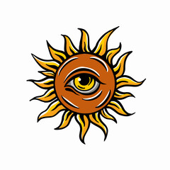 sunflower with eye logo retro style tattoo