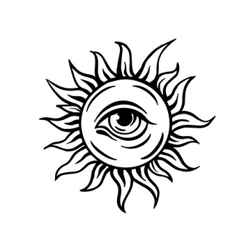 All seeing eye and sun logo tattoo vector