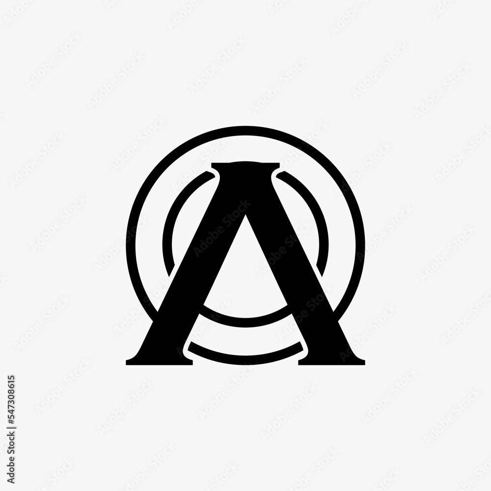 Poster simple and unique letter or word a serif font with double circle line around image graphic icon logo