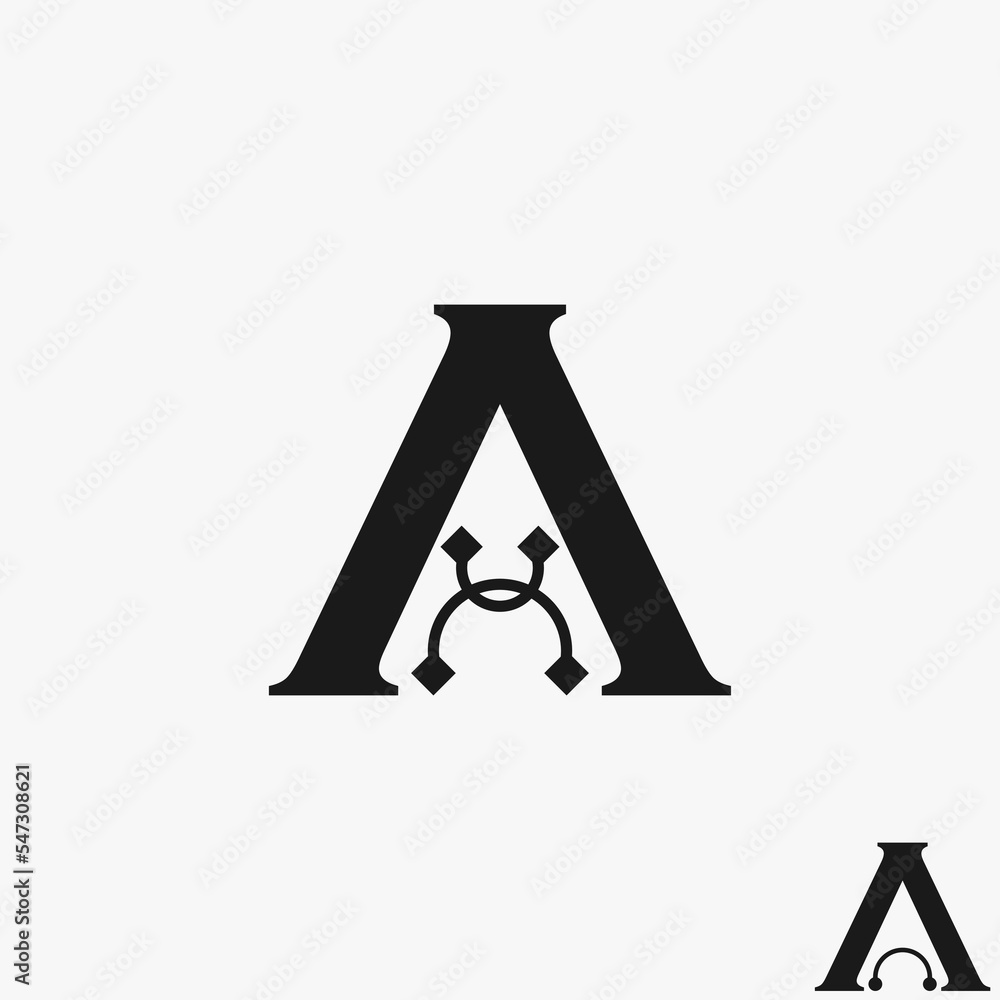 Poster simple and unique letter or word a serif font with semicircle line tech flip image graphic icon logo