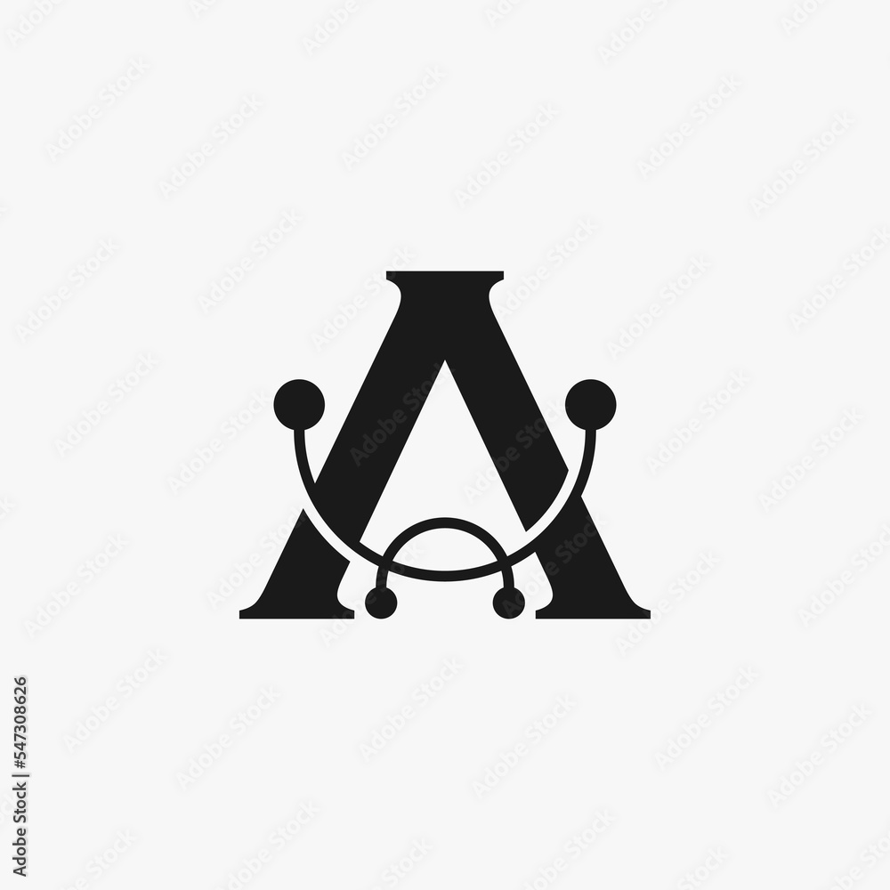 Poster simple and unique letter or word a serif font with semicircle line tech connection image graphic ico