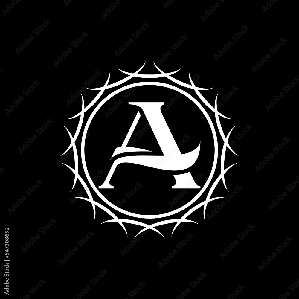 Poster simple and unique letter or word a serif font with art motif around like emblem image graphic icon l
