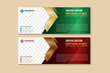 Templates of green and red gradient vector horizontal web banners with arrows and a place for a photo. Minimalist design. collection vector illustration. combined with gold elements.