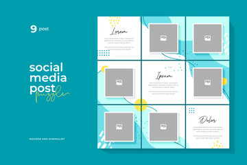 Social media post puzzle template for business promotion with an abstract background and equipped with beautiful pastel colors, suitable for fashion etc