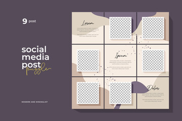 Social media post puzzle template for business promotion with an abstract background and equipped with beautiful pastel colors, suitable for fashion etc