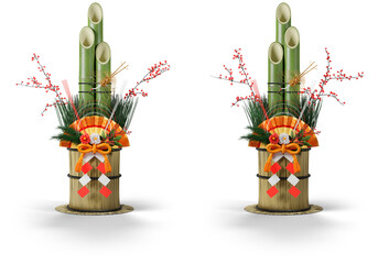 ペアの門松のグラフィック素材 / お正月・年賀状・新春のレイアウト用アイテム（アルファシャドウ付） / 3Dレンダリング