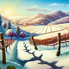 Winter landscape in the vineyard