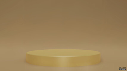 Shiny Beige color round pedestal  on studio  backdrops. Gold Blank display or clean room for showing product. Minimalist mockup for podium display or showcase. 3D vector illustration.