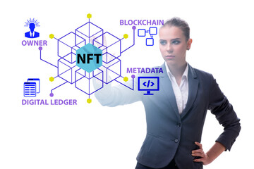 Businesswoman in NFT non fungible concept