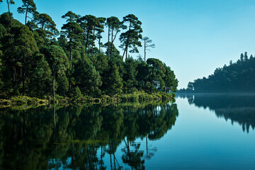 reflection of trees in water in iturbide dam 