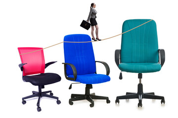 Promotion concept with busineswoman and chairs