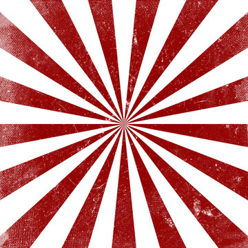 Old Popular And Classic Dark Red And White Ray Pattern Background Of Starburst Or Sunburst With Dust Effect. Vintage And Retro Pattern Television Background. Cartoon Background Design.