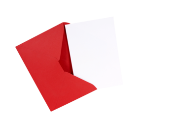 Red envelope with blank post message invite greeting card isolated transparent background photo PNG file