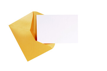 Manila gold brown envelope with blank letter post card or thank you note isolated transparent background photo PNG file