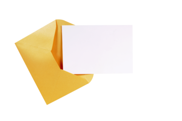 Manila gold brown envelope with blank letter post card or thank you note isolated transparent background photo PNG file