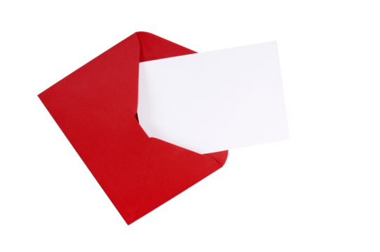 Red envelope with blank greeting or valentine card isolated transparent background photo PNG file