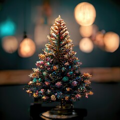 Fototapeta na wymiar Close-up beautiful Christmas tree. Illustration about Christmas. Made by AI.