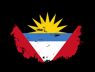 Antigua and barbuda flag painted on black stroke brush background