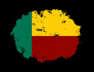 Benin flag painted on black stroke brush background