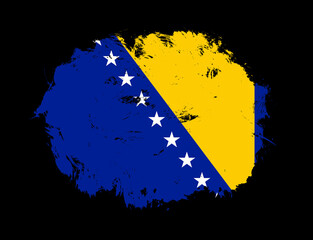 Bosnia and herzegovina flag painted on black stroke brush background - obrazy, fototapety, plakaty
