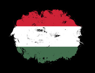 Hungary flag painted on black stroke brush background