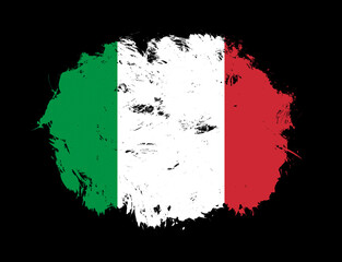 Italy flag painted on black stroke brush background