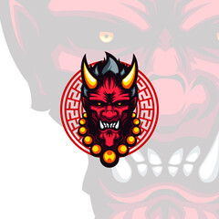 Japanese Red Demon Mask Oni Vector Mascot