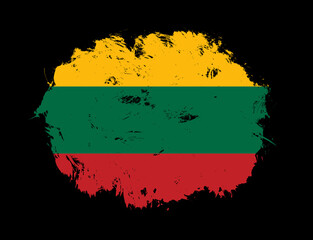 Lithuania flag painted on black stroke brush background
