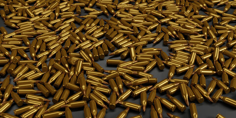 3D rendering pile of gun bullets can be used as a background, Anti-war concept