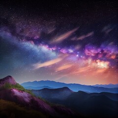Fototapeta premium night landscape mountain and milky way galaxy background , thailand , long exposure ,low light