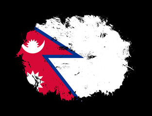 Nepal flag painted on black stroke brush background
