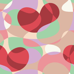 Abstract seamless pattern with different color hearts for Valentine's Day. Vector valentine on a geometric colored background. Repetitive body part as print