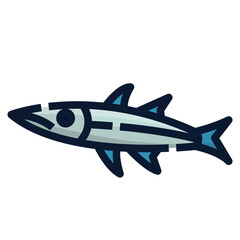 Barracuda fish icon, filled outline style. Isolate on transparency background