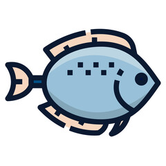 flounder fish icon, filled outline style. Isolate on transparency background