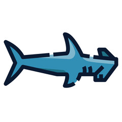 Hammerhead shark, fish icon, filled outline style. Isolate on transparency background