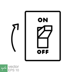Light on, electric switch icon. Simple outline style. Power turn on button, toggle switch on position, turn on, technology concept. Thin line vector illustration isolated on white background. EPS 10.