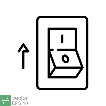 Light on, electric switch icon. Simple outline style. Power turn on button, toggle switch on position, turn on, technology concept. Thin line vector illustration isolated on white background. EPS 10.